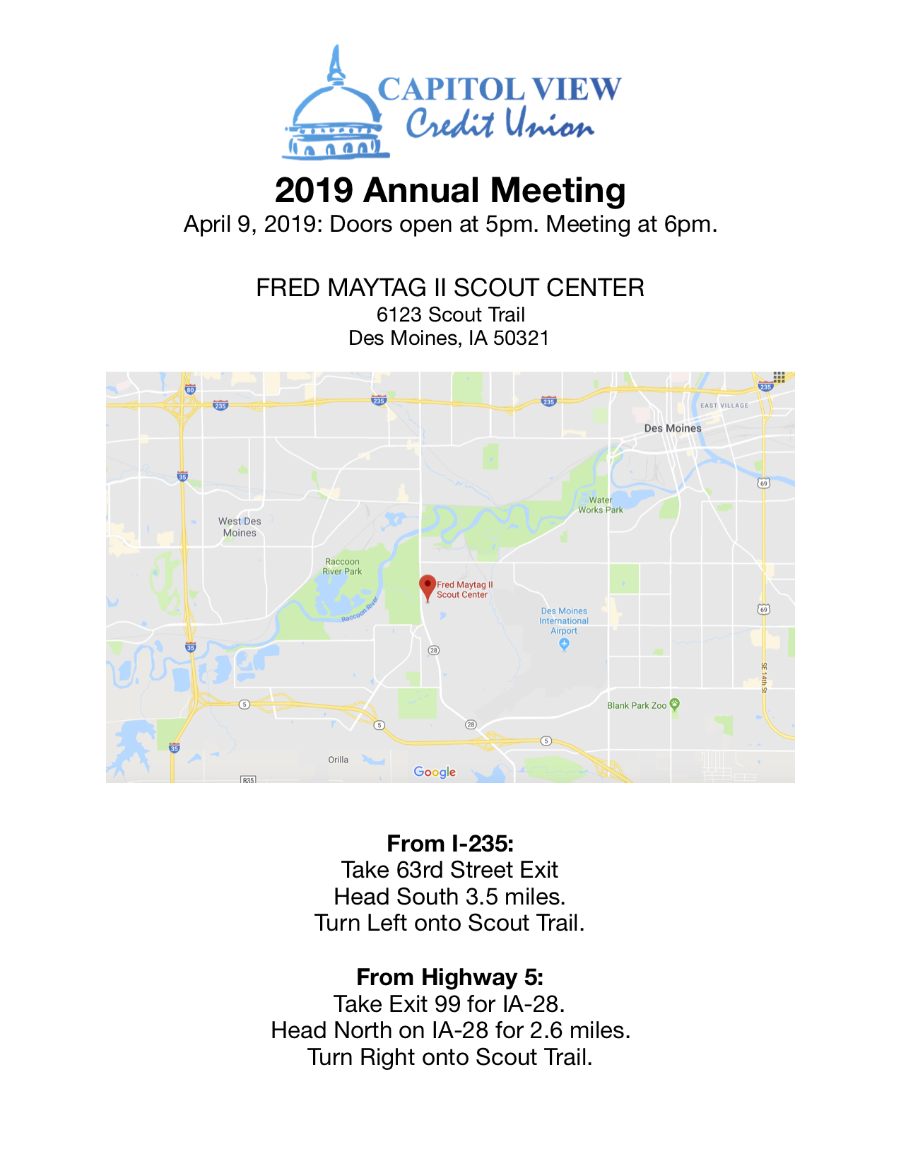 Annual meeting directions - Capitol View Credit Union